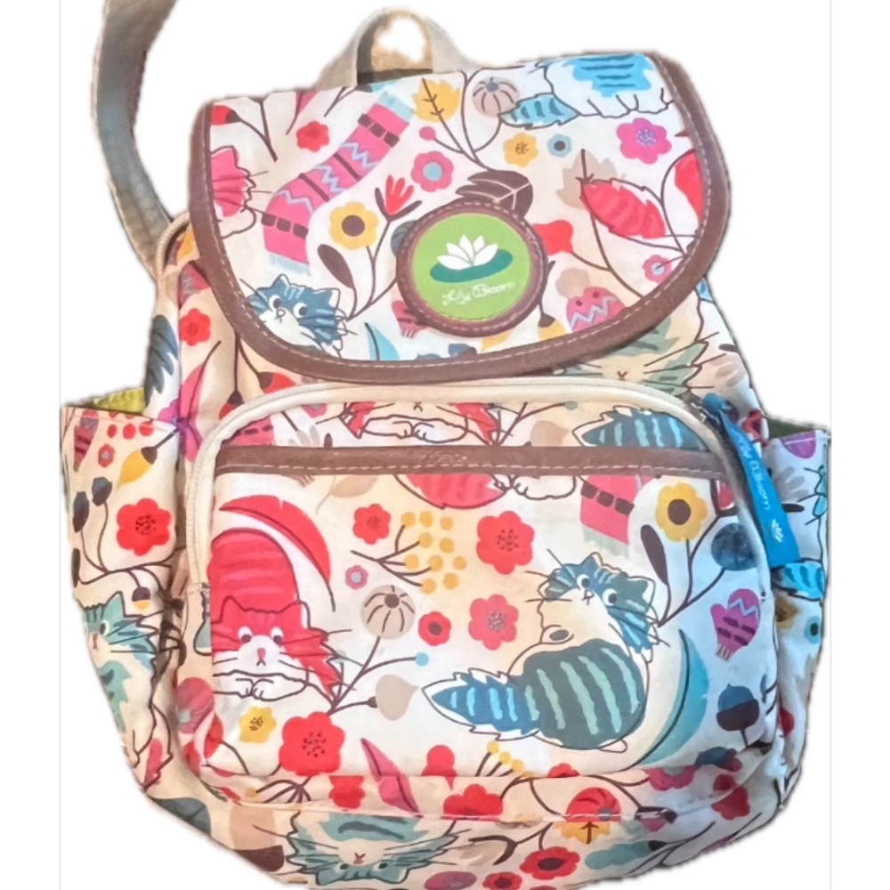 LILY BLOOM Marley Floral Print Backpack in Playful Garden Cats Pattern NWOT